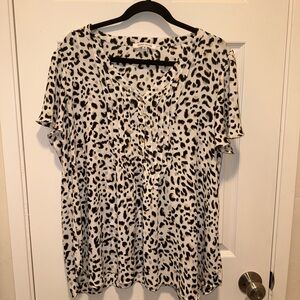 Rose + Olive Leopard Print Flutter Sleeve Blouse